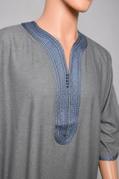 Abaya marocaine gris pour hommes - manches courtes
