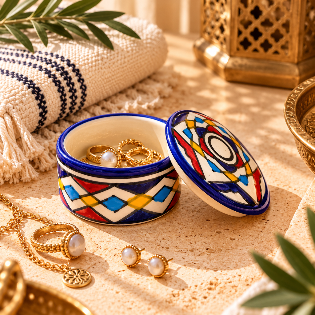 Petit porte-bijoux marocain en céramique - multicouleurs