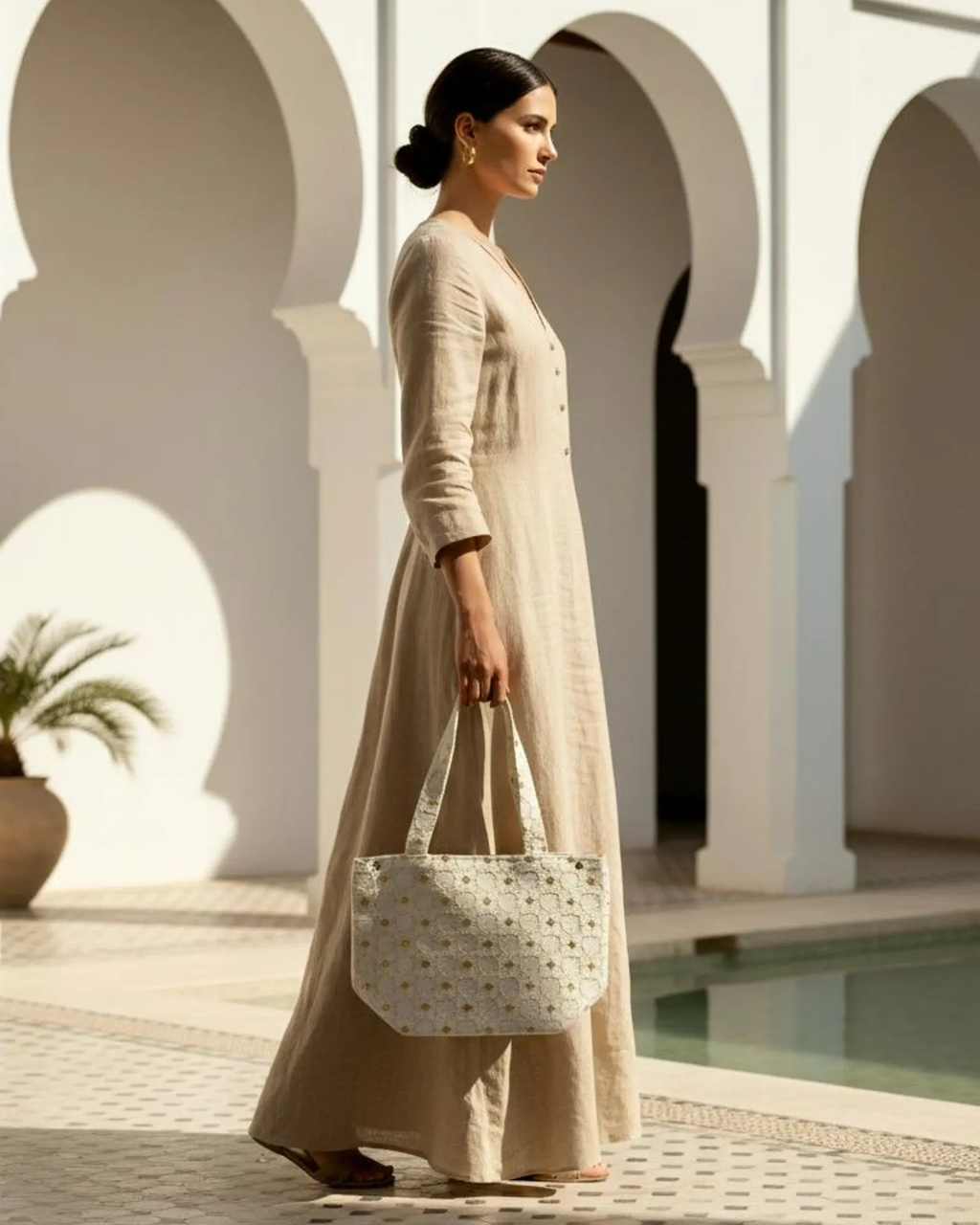 Sac cabas marocain Zellij – Sac grand en tissu marocain fait main à motif mosaïque géométrique