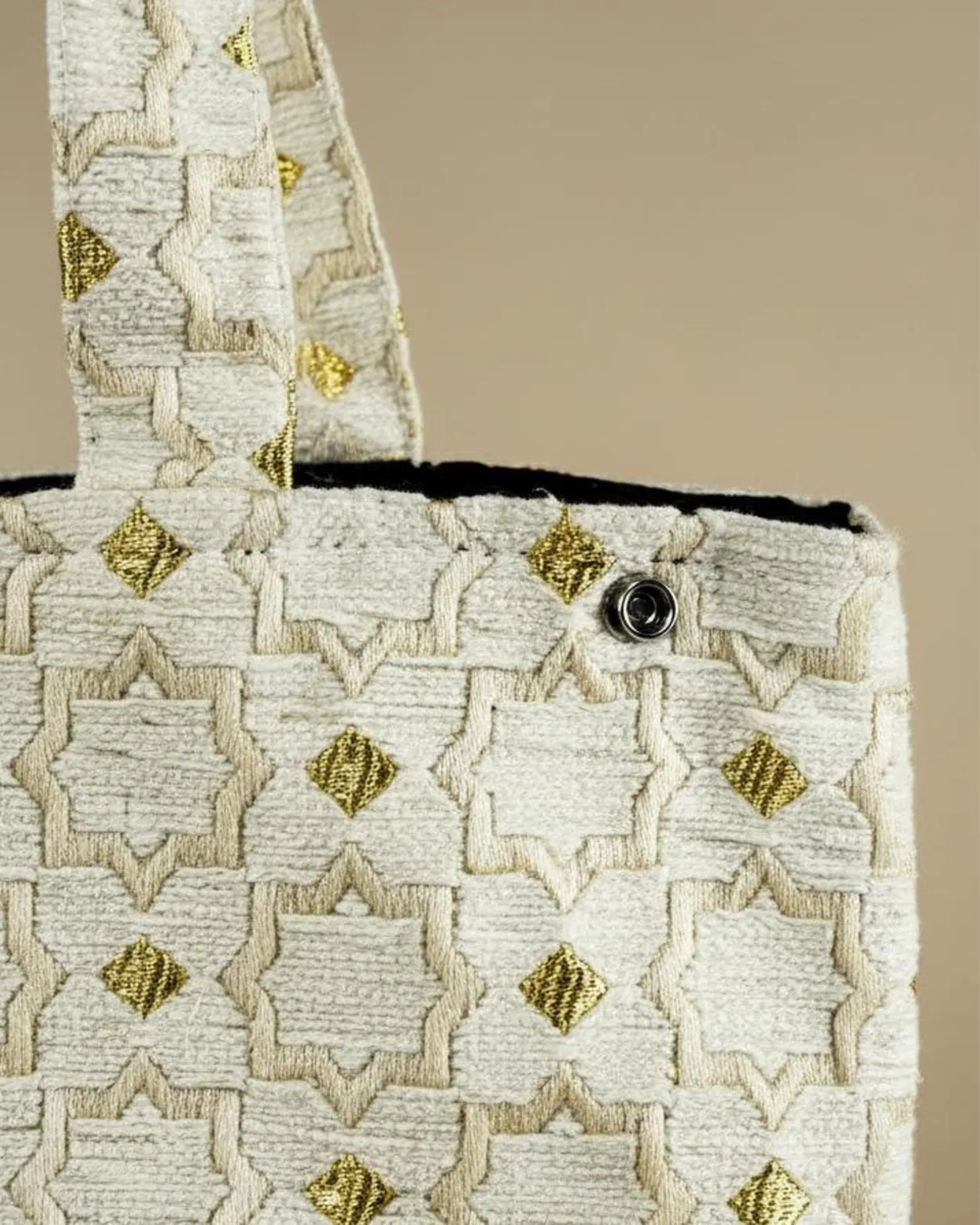 Sac cabas marocain Zellij – Sac grand en tissu marocain fait main à motif mosaïque géométrique