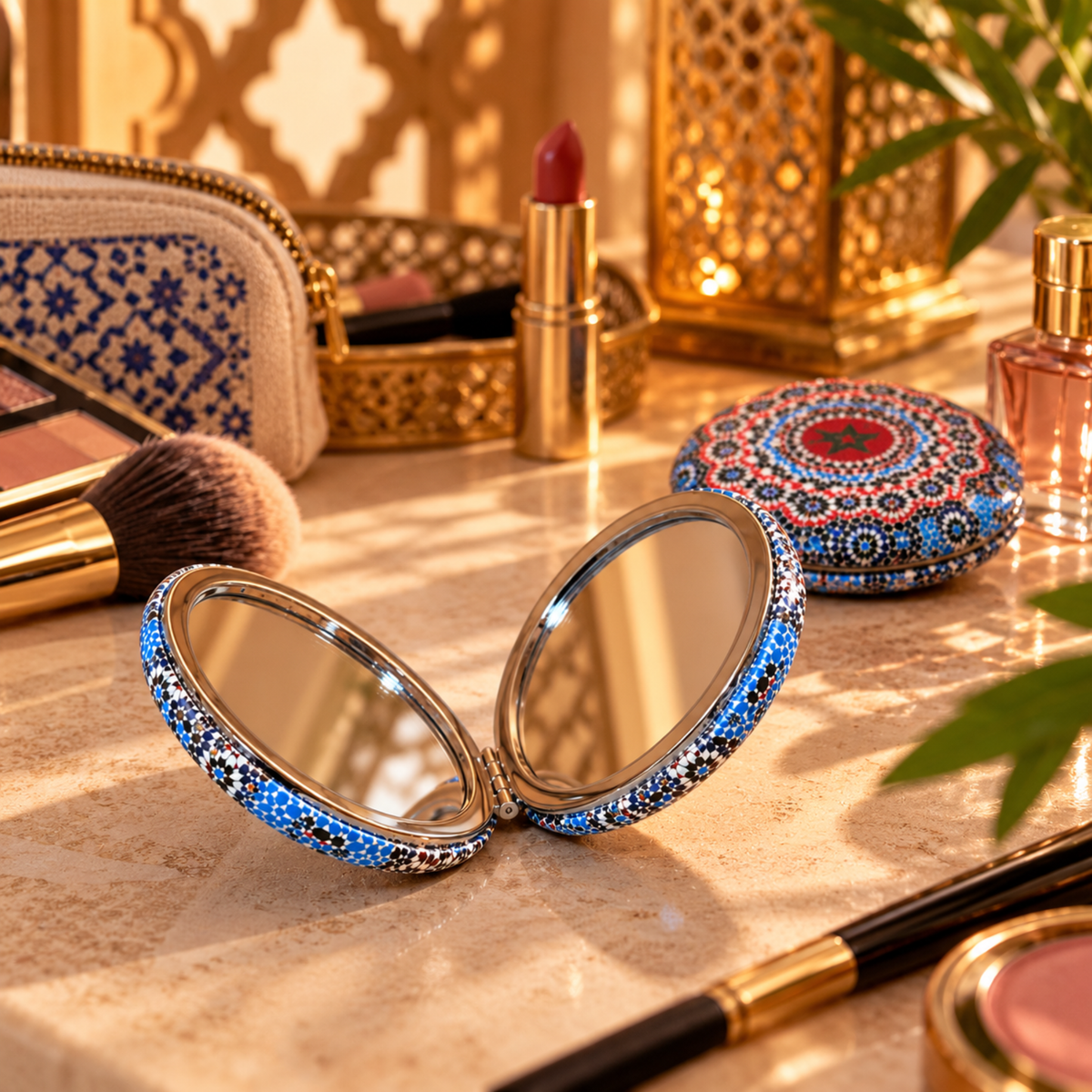 Miroir de maquillage marocain double face - Compact & élégant