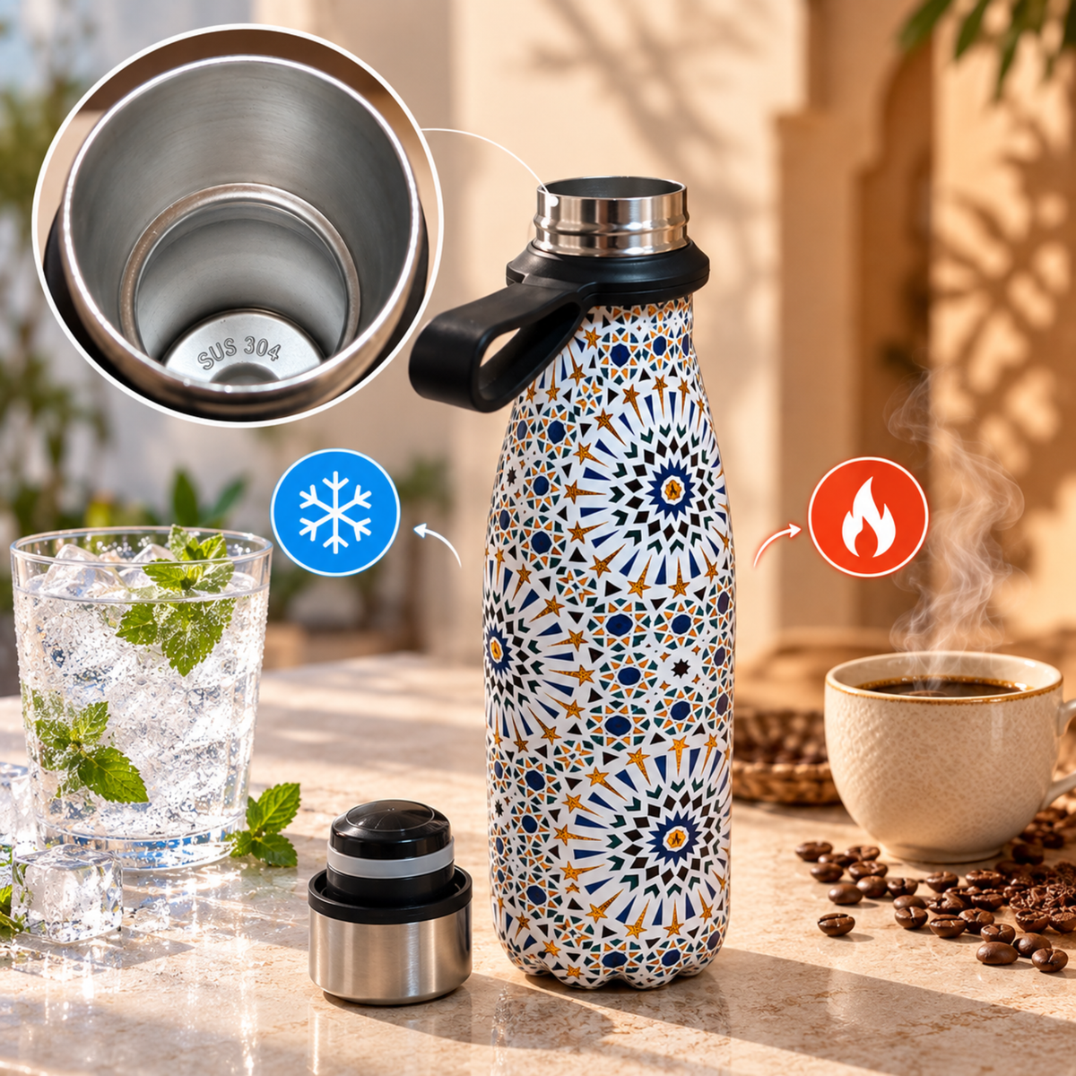 Gourde Isotherme Morocco 500 ml - Acier Inoxydable