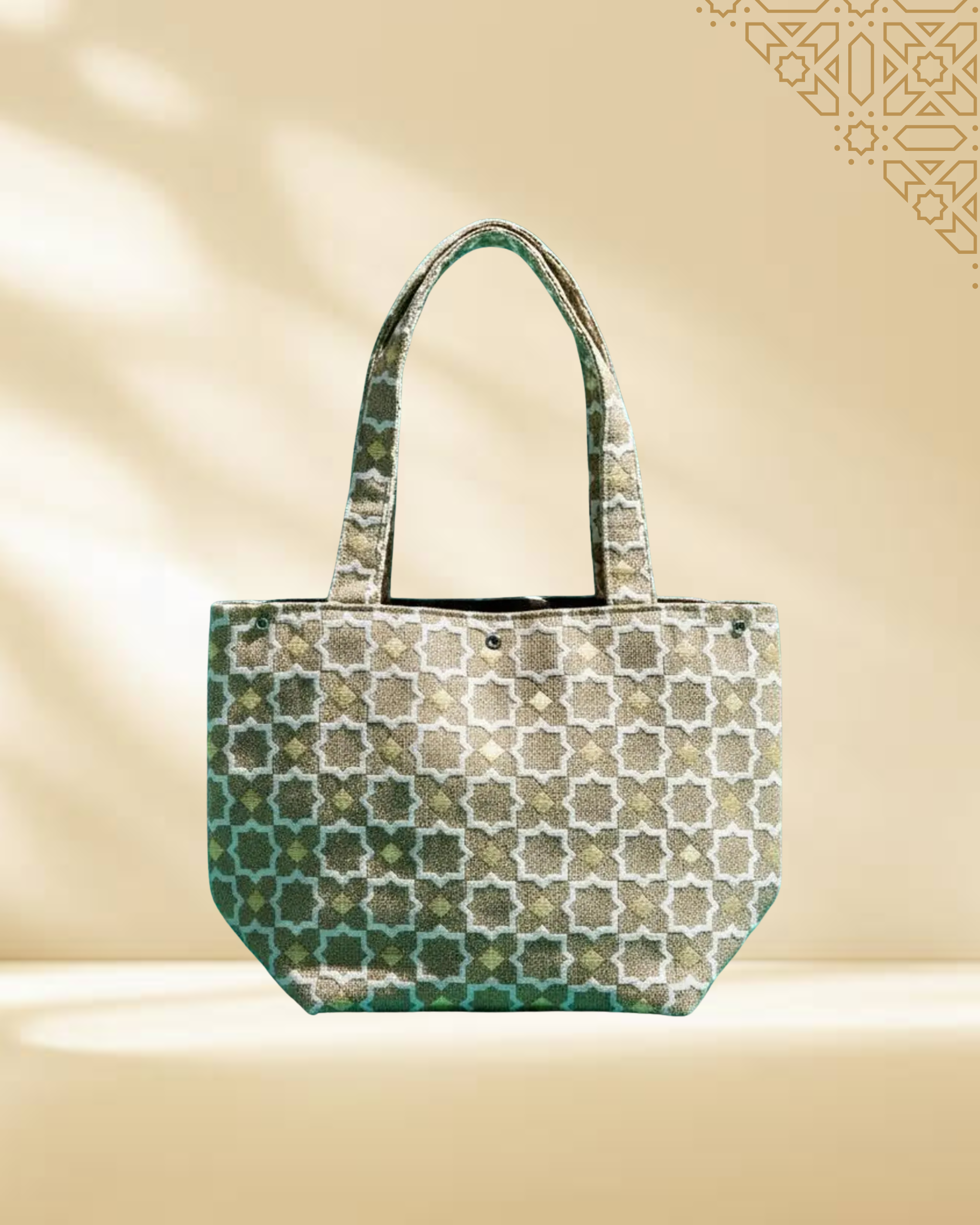 Sac cabas marocain Zellij – Sac grand en tissu marocain fait main à motif mosaïque géométrique