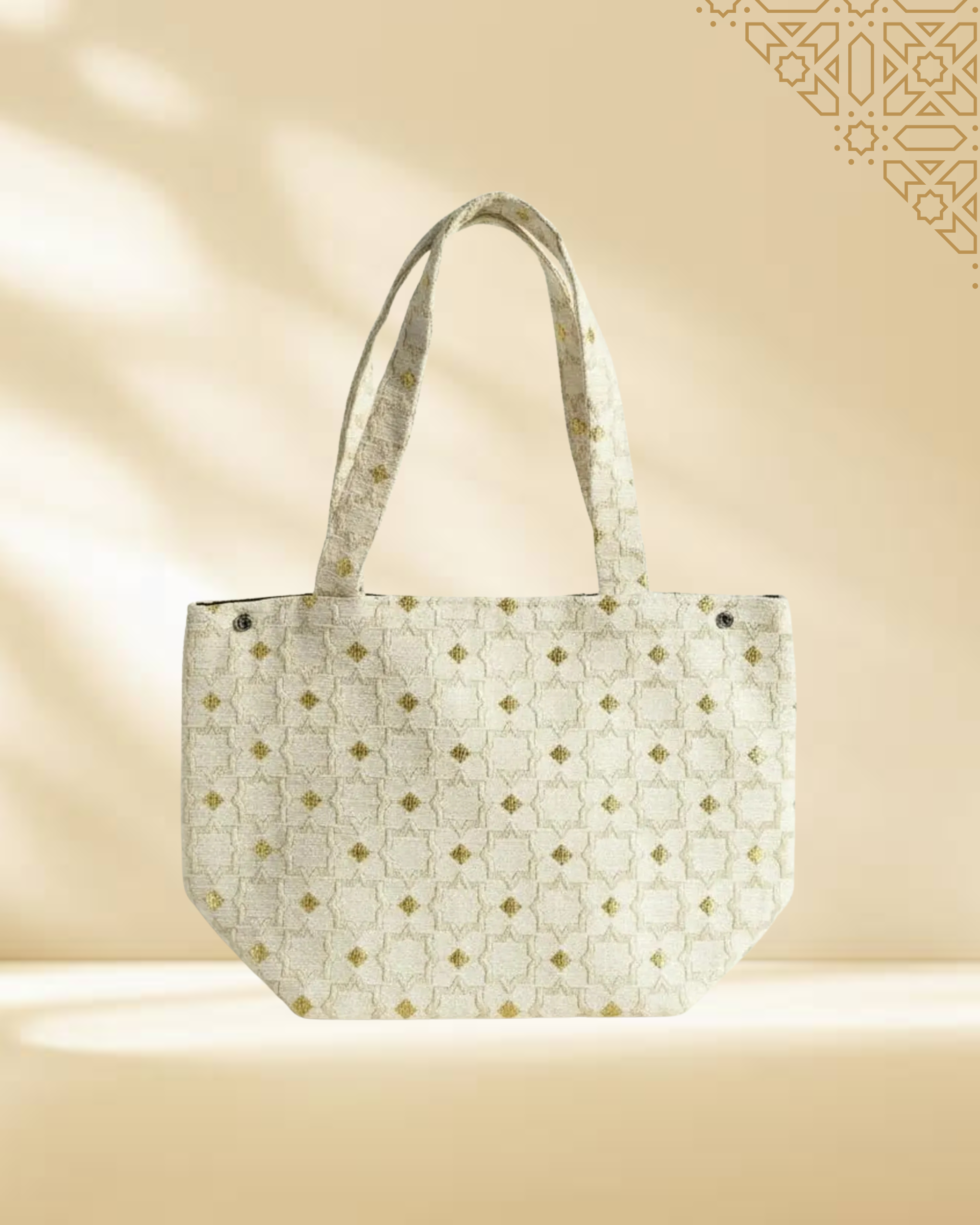 Sac cabas marocain Zellij – Sac grand en tissu marocain fait main à motif mosaïque géométrique