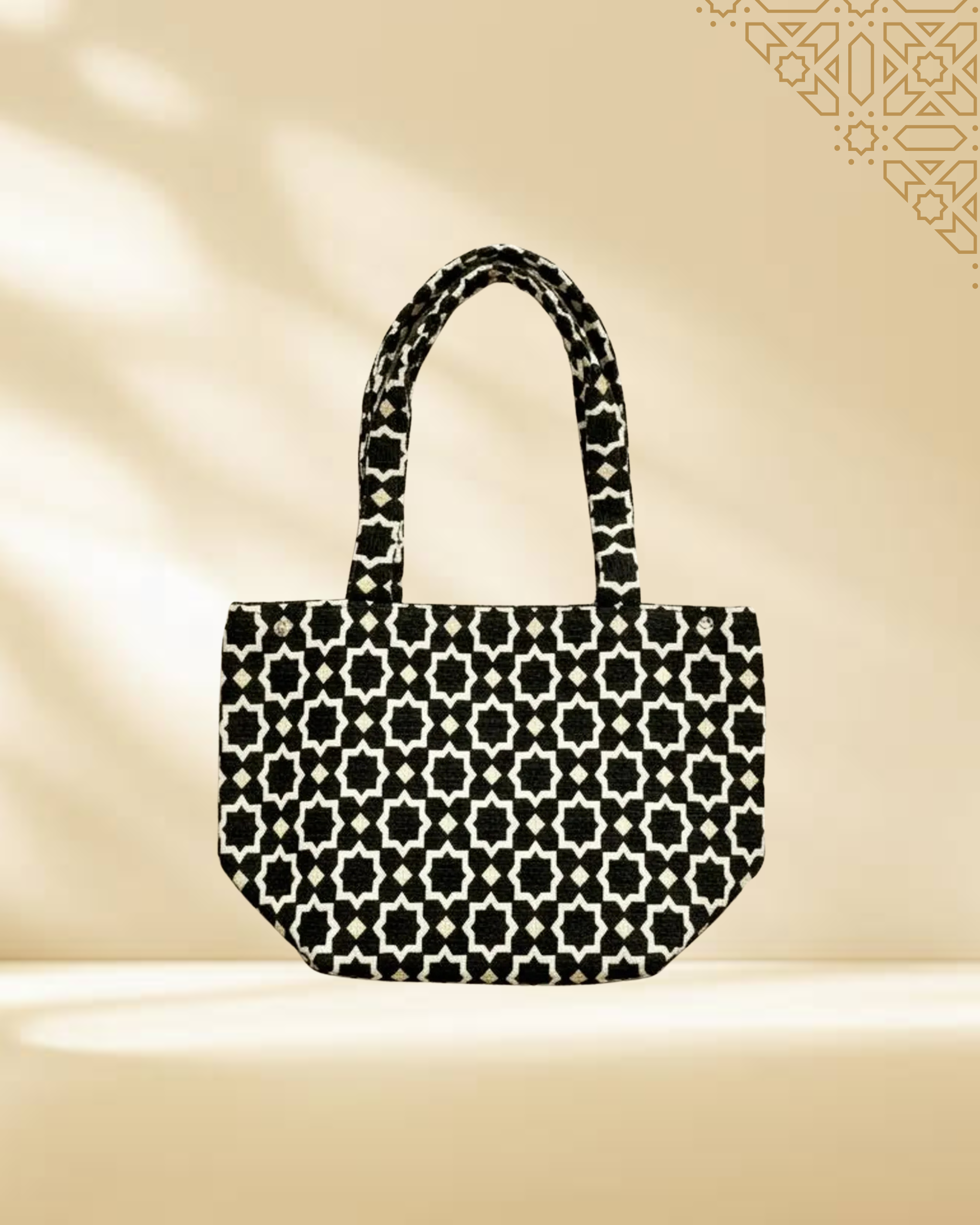 Sac cabas marocain Zellij – Sac grand en tissu marocain fait main à motif mosaïque géométrique