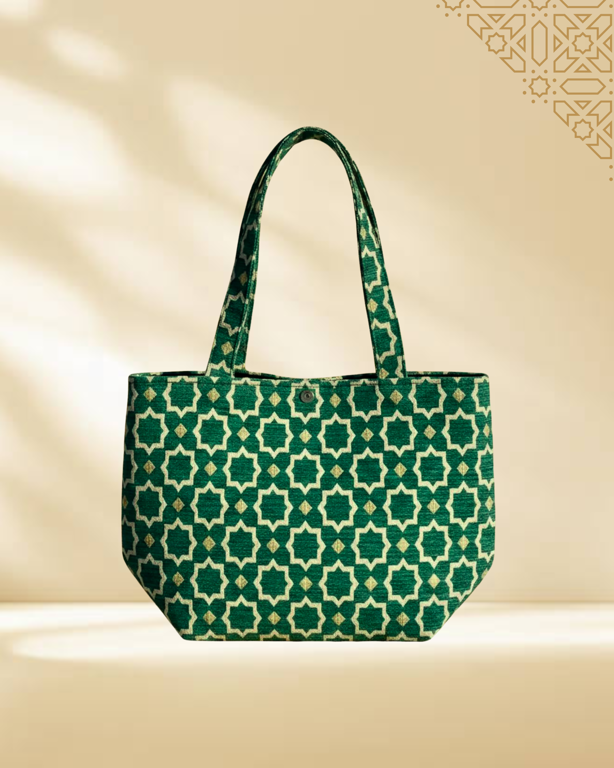 Sac cabas marocain Zellij – Sac grand en tissu marocain fait main à motif mosaïque géométrique